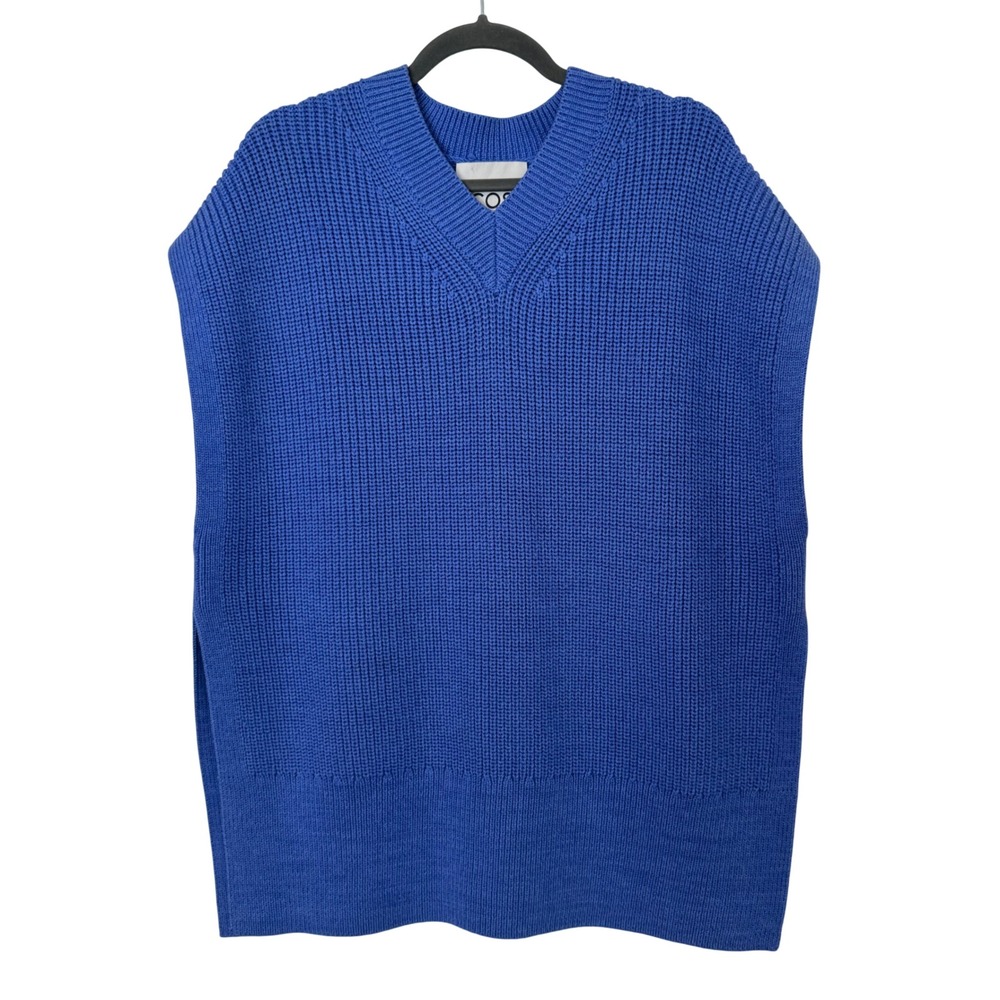 COS Womens Royal Blue Oversized Ribbed V-Neck Sweater Vest Side Slits Sleeveless